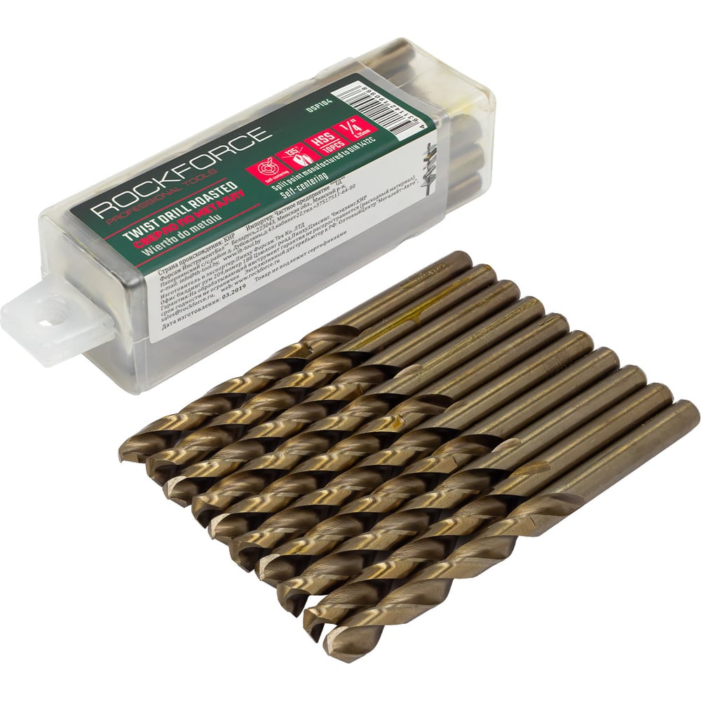 Сверло по металлу (10 шт; 6.35 мм; HSS+Co) ROCKFORCE RF-DSP104(29162)