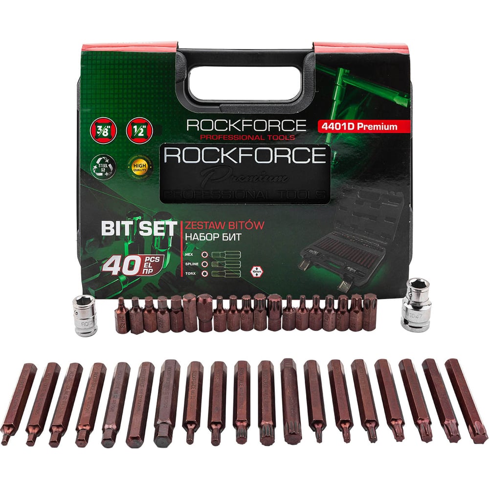 Изображение товара Набор бит 1/2 1/4 3/8 DR TORX 40 шт с держателями PREMIUM Rockforce RF-4401D