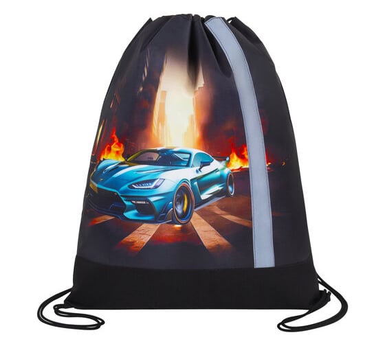 Изображение товара Мешок для обуви плотный ЮНЛАНДИЯ светоотражающая полоса, 46x36 см, Fire car 272411