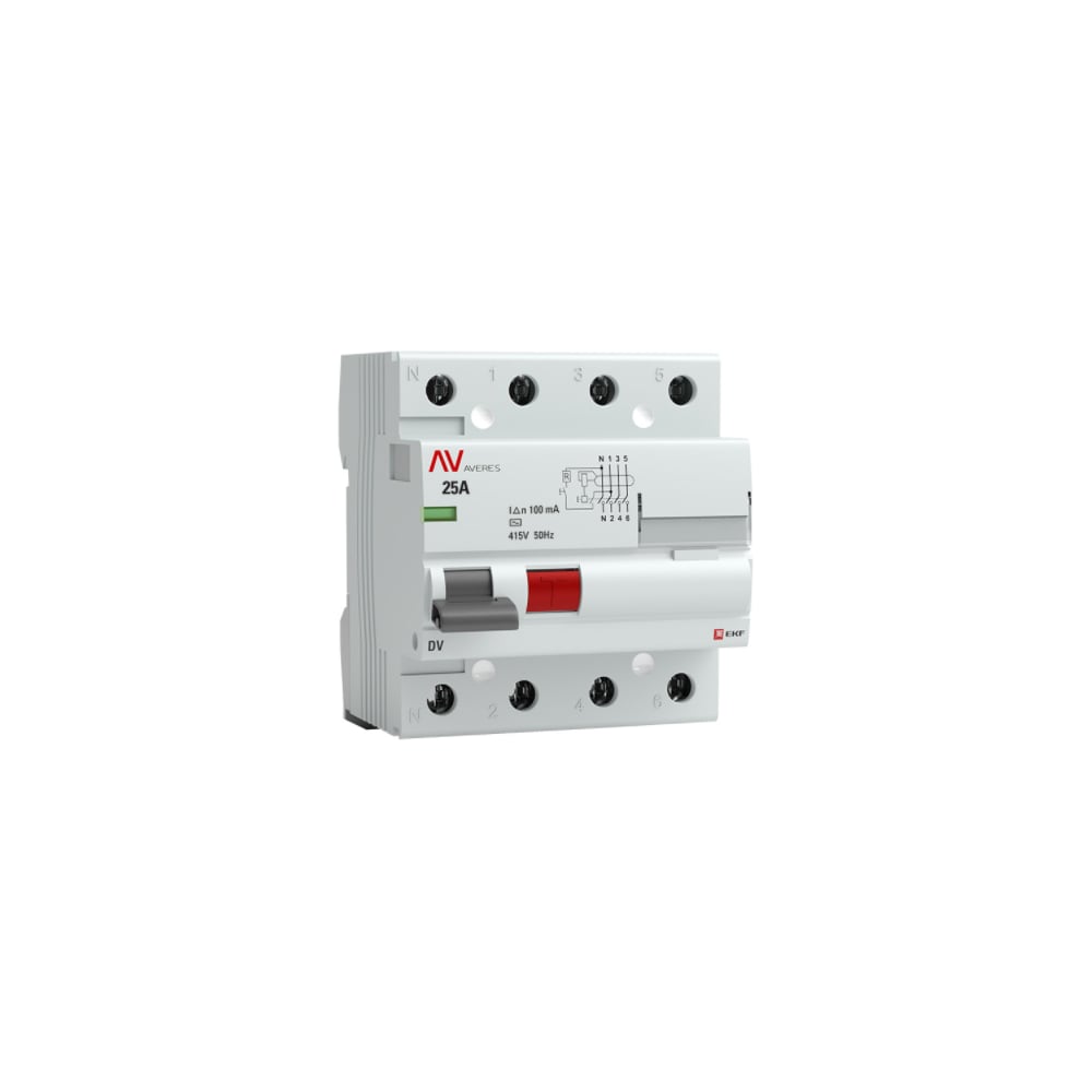 Изображение товара Устройство защитного отключения EKF AVERES DV 4P, 25А, ток утечки 100мА