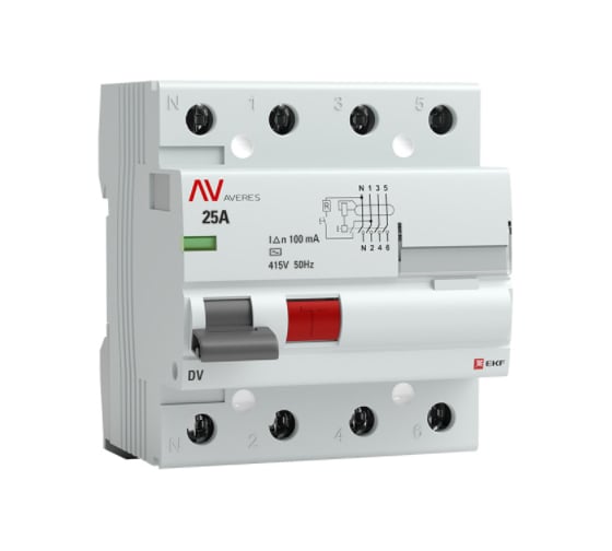 Изображение товара Устройство защитного отключения EKF AVERES DV 4P, 25А/100мА, AC rccb-4-25-100-ac-av