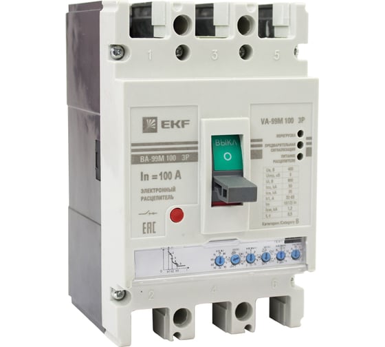 Изображение товара Автоматический выключатель EKF ВА-99М, 100/63А, 3P, 50кА, с электронным расцепителем, PROxima mccb99-100-63me