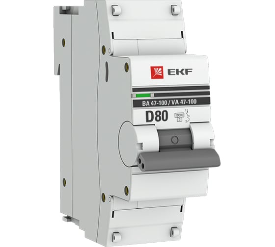 Изображение товара Автоматический выключатель EKF 1P, 80А, 10kA, ВА 47-100, PROxima mcb47100-1-80D-pro