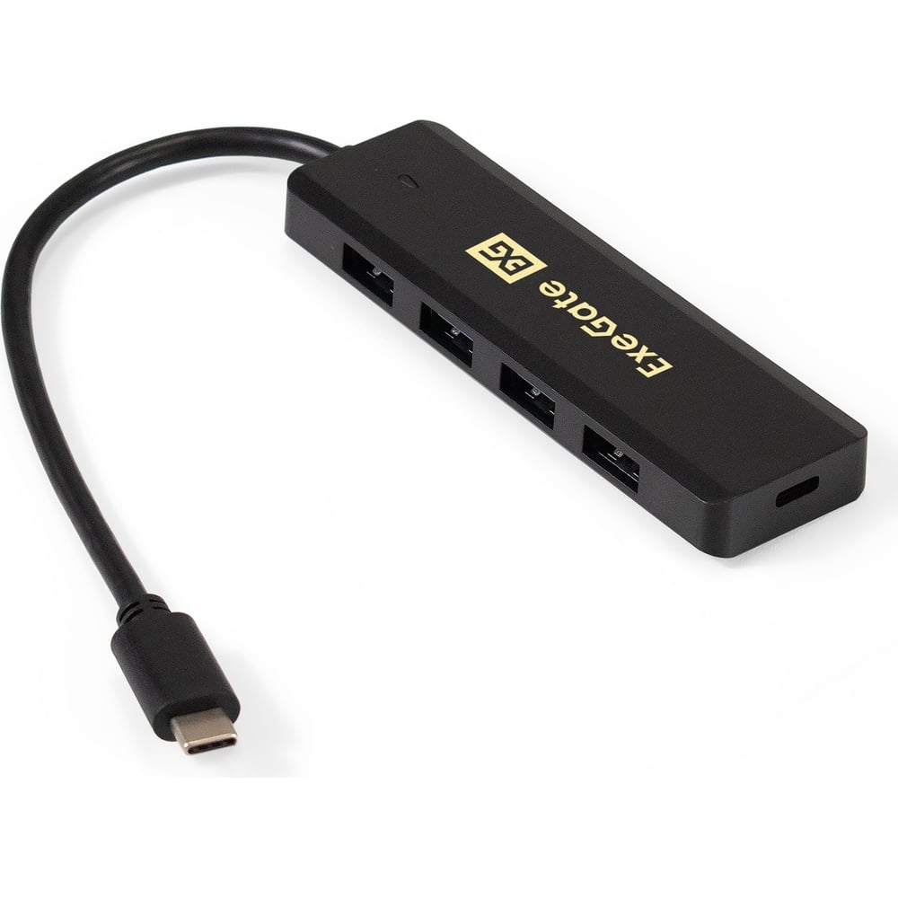 Изображение товара USB-Хаб концентратор ExeGate 4-в-1 DUB-4CP 1 кабель-адаптер USB Type C-4xUSB3.0, Plug&Play, черный 293986