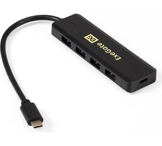 Изображение товара USB-Хаб концентратор ExeGate 4-в-1 DUB-4CP 1 кабель-адаптер USB Type C-4xUSB3.0, Plug&Play, черный 293986