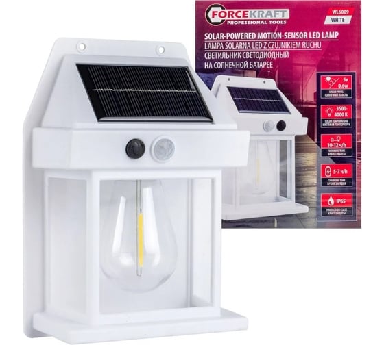 Изображение товара Светильник светодиодный Forcekraft на солнечной батарее, с датчиком движения, (цвет белый) FK-WL6009 White(58833)