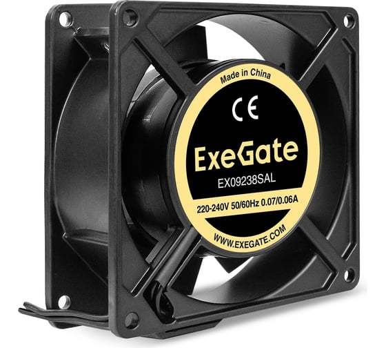 Изображение товара Вентилятор ExeGate 220В AC EX09238SAL 92x92x38 мм, Sleeve bearing подшипник скольжения, алюминиевый корпус, подводящий провод 30 см, 2700RPM, 39dBA, RTL 289011