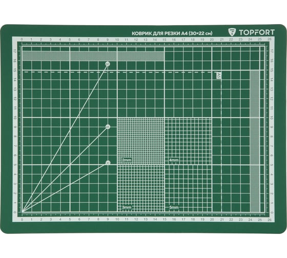 Изображение товара Коврик для резки 3х-слойный А4 (30x22 см), 2х-сторонний, зеленый Topfort 1881574