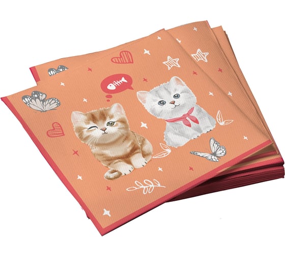 Изображение товара Салфетки бумажные трехслойные ND Play Котики на персиковом, 33x33 см, 20 шт 312071