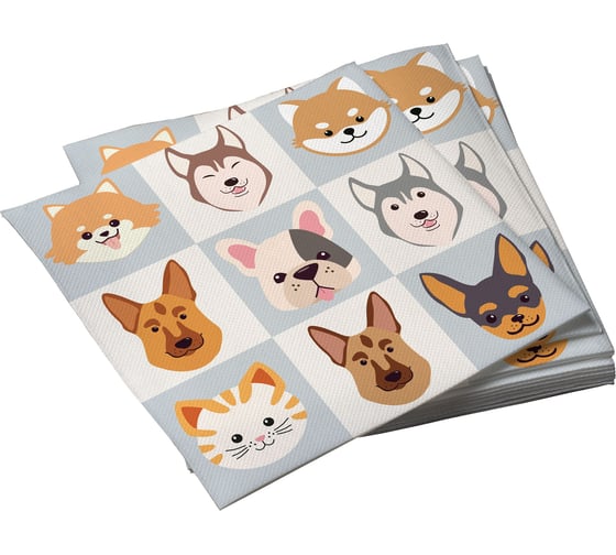 Изображение товара Салфетки бумажные трехслойные ND Play Собачки с ушками и Котик полосатый, 33x33 см, 20 шт 312056