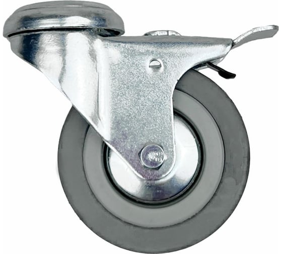 Изображение товара Опора поворотная колесная с тормозом под болт 75x20 мм, резина серая SChgb93 HITCH SZ084854