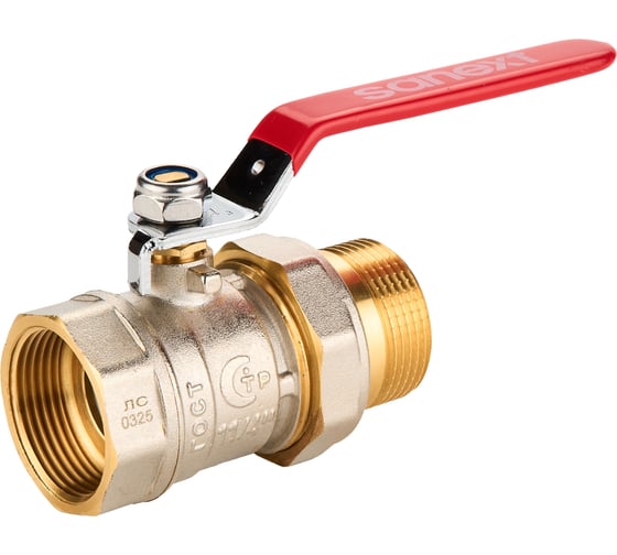 Изображение товара Шаровый кран SANEXT ГОСТ, PN40, Ду 32, НР-ВР 1 1/4" со сгоном (Американка) рычаг 8774