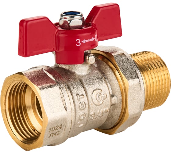 Изображение товара Шаровый кран SANEXT ГОСТ, PN40, Ду 20, НР-ВР 3/4" со сгоном (Американка) бабочка 8772