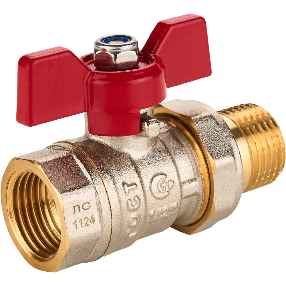 Изображение товара Шаровый кран SANEXT ГОСТ, PN40, Ду 15, НР-ВР 1/2" со сгоном (Американка) бабочка 8771