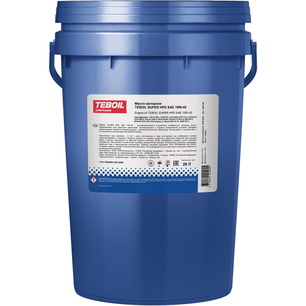 Изображение товара Моторное масло TEBOIL SUPER HPD 15W40, 20л, 17 кг 3461165