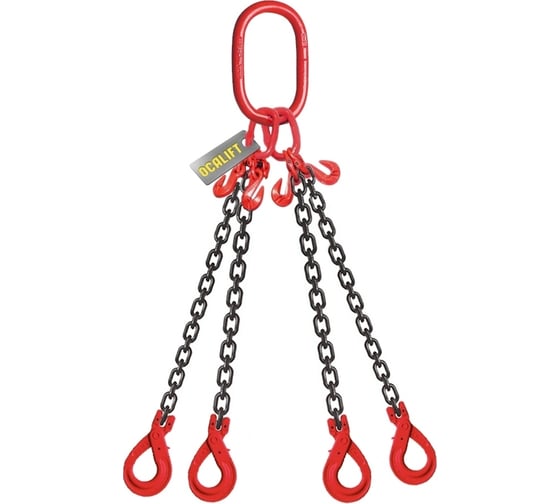 Изображение товара Строп цепной OCALIFT 4СЦ Т8, G80, 2.36 т, 3.5 м, цепь глазированная с самозакрывающимися крюками и укоротителями 4sc2360t35sh