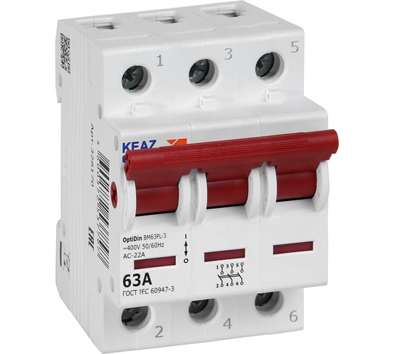 Изображение товара Выключатель нагрузки КЭАЗ модульный OptiDin BM63PL-363-УХЛ3 (ВМ63PL) 328170
