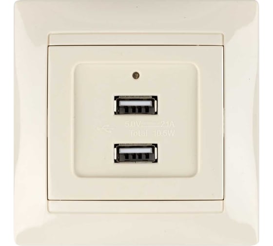 Изображение товара Розетка TDM ELECTRIC 2USB порт 2,1А 5В слоновая кость "Лама" SQ1815-0141