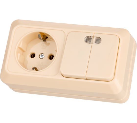 Изображение товара Комбинированный блок TDM ELECTRIC выкл. 2-кл. с/п 10А + розетка 2П+З 16А 250В БКВР IP20 слоновая кость "Ладога" SQ1801-0204
