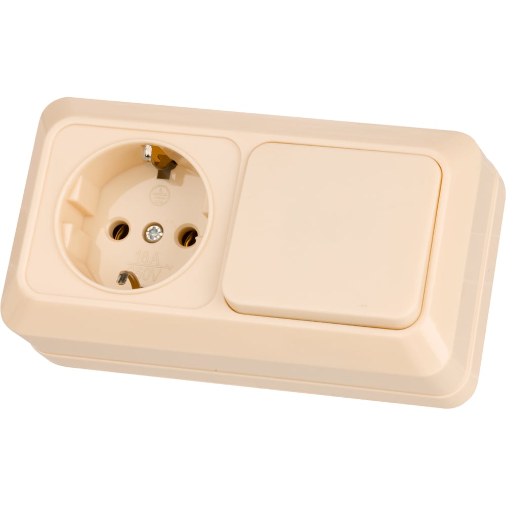 Изображение товара Комбинированный блок TDM ELECTRIC 1-кл. выкл. 10А + розетка 2П+З 16А IP20 слоновая кость SQ1801-020