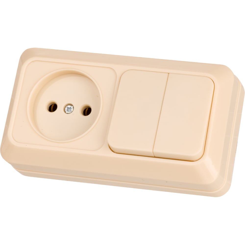 Изображение товара Комбинированный блок TDM ELECTRIC 2-кл. 10A + розетка 2П 10A IP20 слоновая кость SQ1801-0206