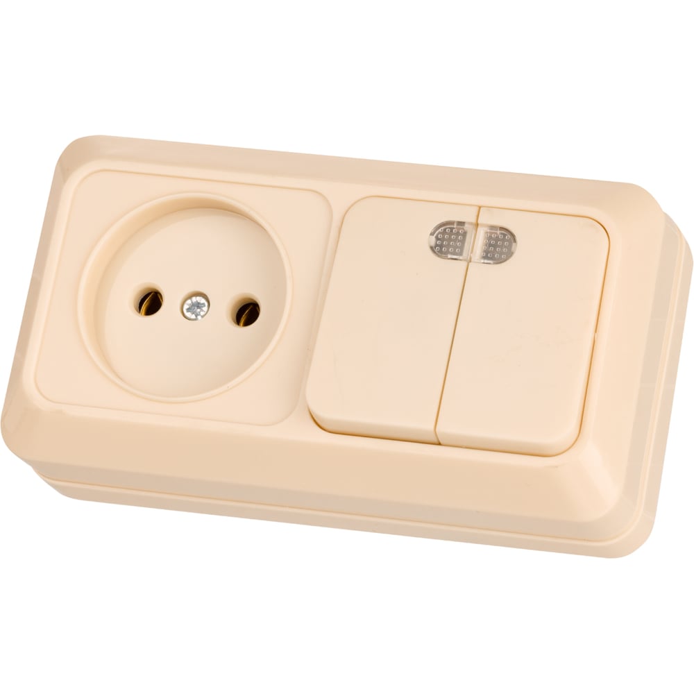 Изображение товара Комбинированный блок TDM ELECTRIC SQ1801-0208 розетка и выключатель IP20 слоновая кость