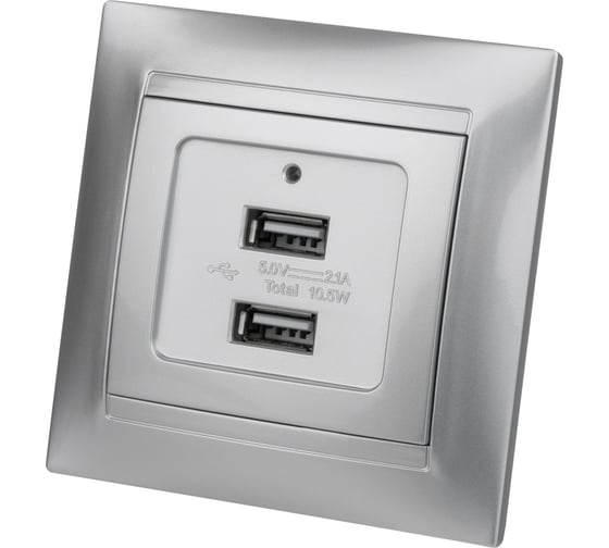 Изображение товара Розетка TDM ELECTRIC 2USB порт 2,1А 5В металлик "Лама" SQ1815-0241