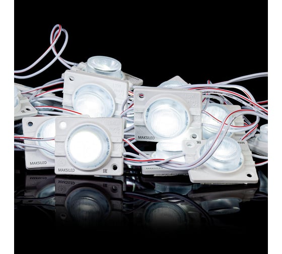 Изображение товара Светодиодный модуль MAKSILED 1.5Вт, 12В, IP65, SMD2835 1LED, 125лм, 6500K, 30 шт./гирлянда, ML-SSL-BN-CW-LP