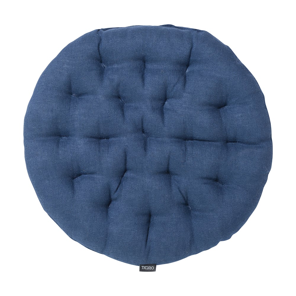 Подушка на стул Tkano Essential круглая, из стираного льна, синего цвета, 40x40x4 см TK22-CP0005