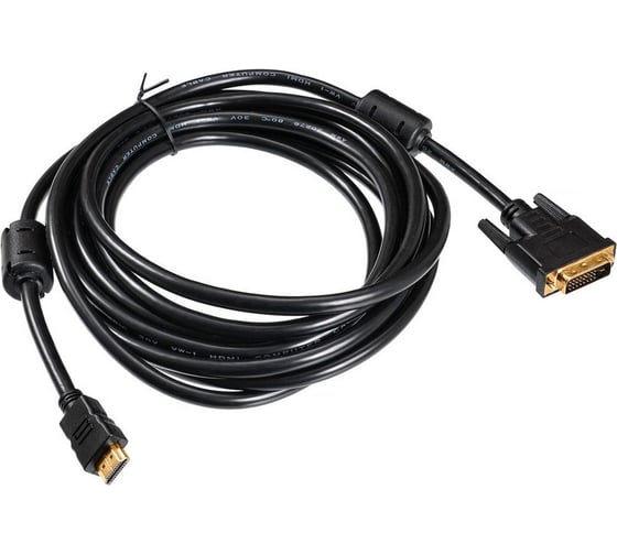 Изображение товара Кабель BURO HDMI (m) DVI-D (m) 5м (HDMI-19M-DVI-D-5M) ферритовые кольца черный 817226