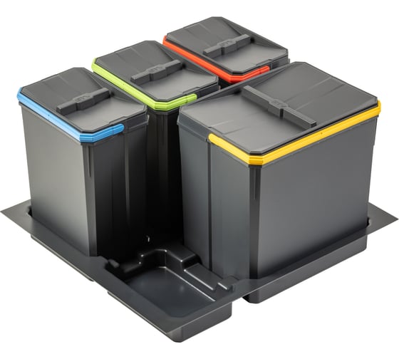 Изображение товара Комплект ведер GTV AxiSpace для модуля 600 мм 1x15L+3x7L антрацит PB-AS-600-1x15L-3X7L