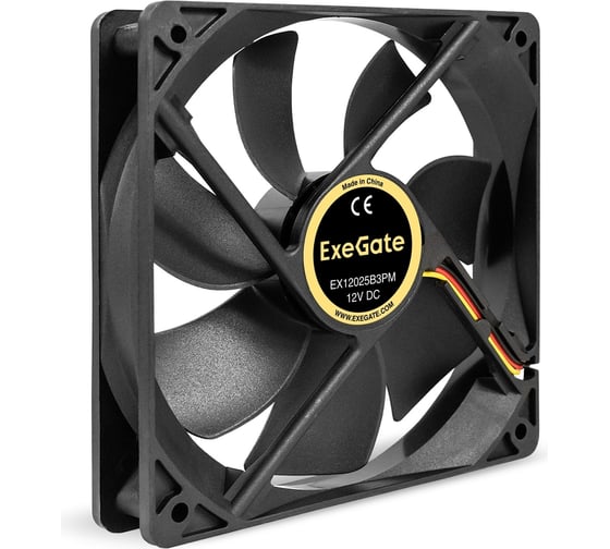 Изображение товара Вентилятор ExeGate EX12025B3PM 12В DC, 120x120x25 мм,2-Ball двойной шарикоподшипник, 3pin+Molex, 1550RPM, 25dBA 295244