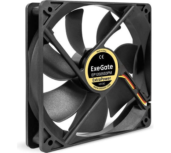 Изображение товара Вентилятор ExeGate ExtraPower EP12025S3PM 12В DC, 120x120x25 мм, Sleeve bearing подшипник скольжения, 3pin+Molex, 1800RPM, 28dBA 283390