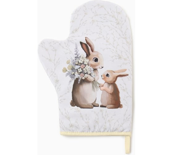 Изображение товара Варежка-прихватка Доляна "Зайчата" 20x28 см, 35% хл, 65% пэ, ватин 250 г/м2 9927491