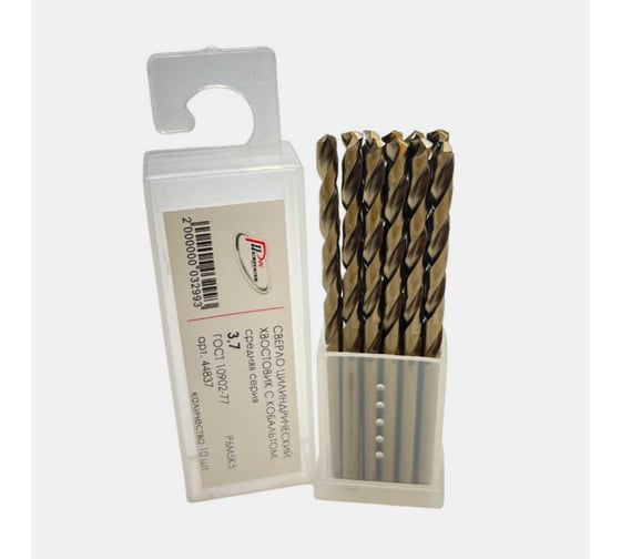 Изображение товара Сверло по металлу 10 шт, цилиндрический хвостовик, с кобальтом 3.7 мм, средняя серия, ГОСТ 10902-77 Р6М5К5 РосИнструмент 50137