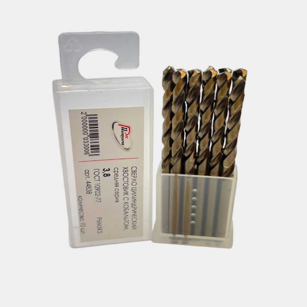 Изображение товара Сверло по металлу 10 шт цилиндрический хвостовик диаметр 3.8 мм ГОСТ 10902-77 Р6М5К5