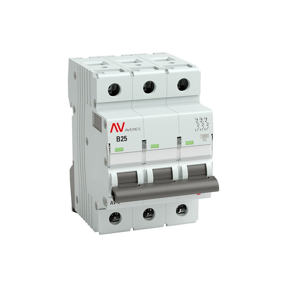 Изображение товара Автоматический выключатель EKF AV-10 3P 25A 10kA AVERES для электрощитка