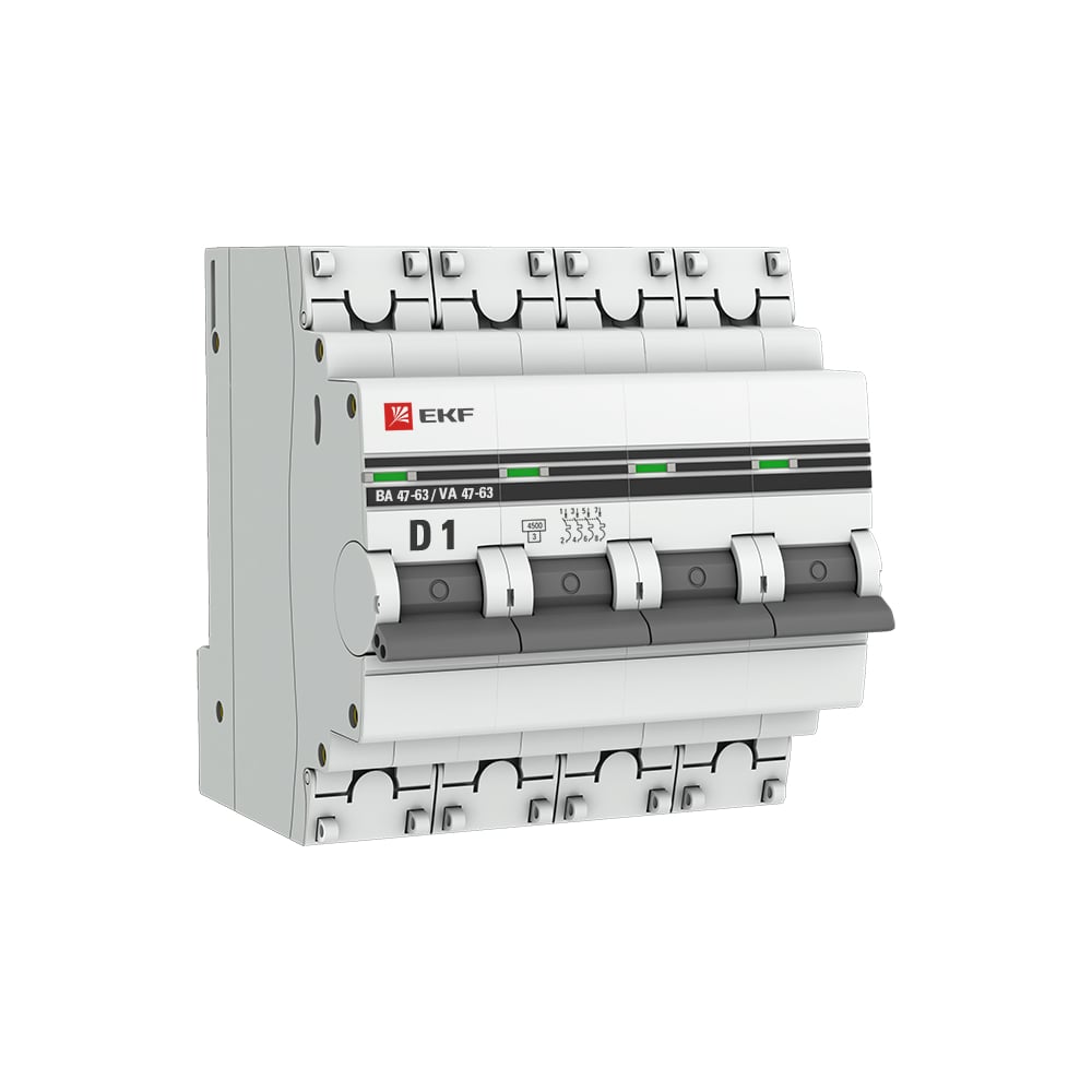 фото Автоматический выключатель ekf 4p, 1а, 4,5ka, ва 47-63, proxima, sq mcb4763-4-01d-pro