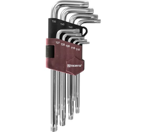 Изображение товара Набор торцевых ключей T-TORX с центрированным штифтом Thorvik TTK9S Т10H-T50H, 9 пр. 53150