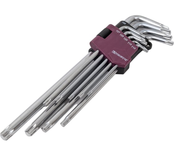 Изображение товара Набор торцевых удлиненных TORX ключей Thorvik TKL9S Т10-T50, 9 предметов 53130