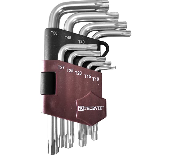Изображение товара Набор торцевых коротких TORX ключей Thorvik TKS9S Т10-T50, 9 предметов 53110