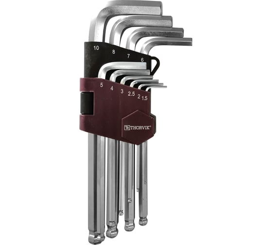 Изображение товара Набор торцевых шестигранных ключей с шаром Thorvik HKB10S H1.5-H10, 10 предметов 53076