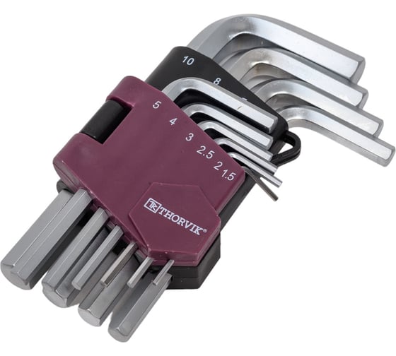 Изображение товара Набор торцевых шестигранных коротких ключей Thorvik HKS10S H1.5-H10, 10 предметов 53022