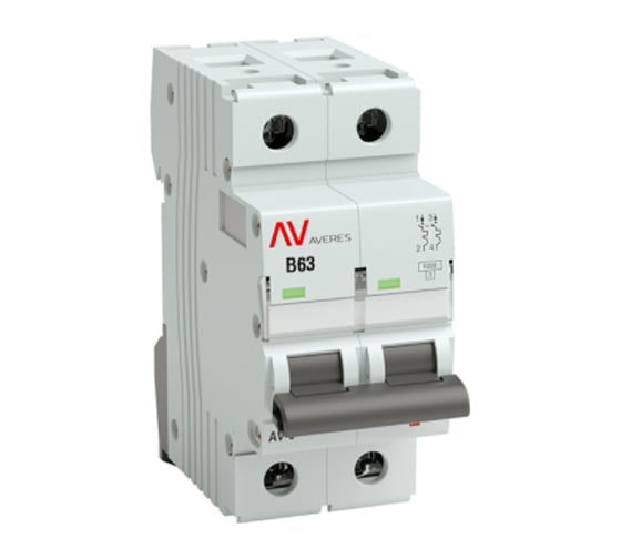 Изображение товара Автоматический выключатель EKF AVERES AV-10, 2P, 63A, 10kA mcb10-2-63B-av