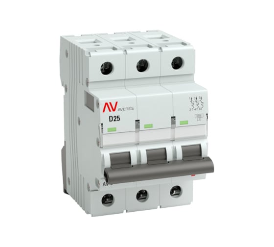 Изображение товара Автоматический выключатель EKF AVERES AV-10, 3P, 25A, 10kA mcb10-3-25D-av