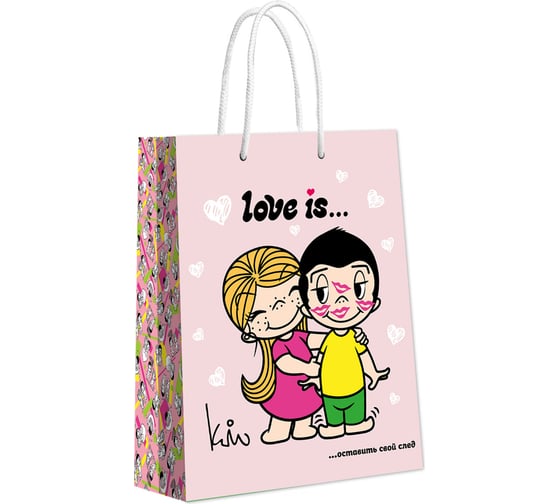 Изображение товара Пакет подарочный большой ND Play Love is, нежнорозовый, 335x406x155 мм 309715