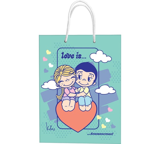 Изображение товара Пакет подарочный большой ND Play Love is, мятный с розовым, 220x310x100 мм 309713