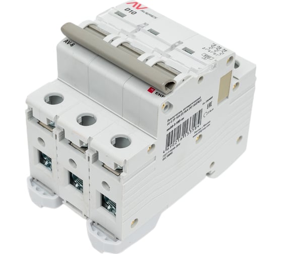 Изображение товара Автоматический выключатель EKF AVERES AV-6, 3P, 10A, 6kA mcb6-3-10D-av