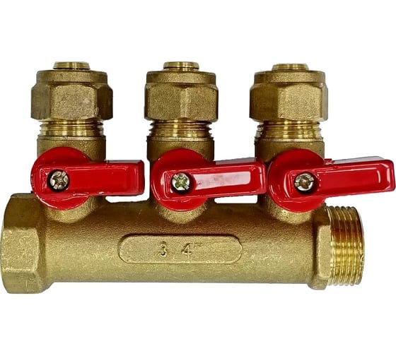 Изображение товара Коллектор для м/п труб 3/4x3/4x16x3 вых с кранами PROFLINE УТ-00036225