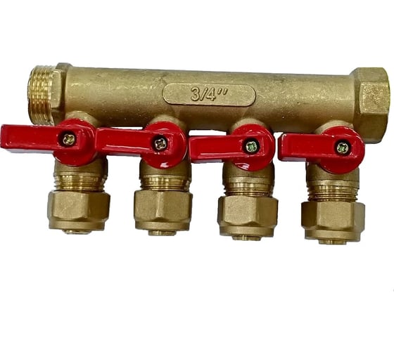 Изображение товара Коллектор для м/п труб 3/4x3/4x16x4 вых с кранами PROFLINE УТ-00036226